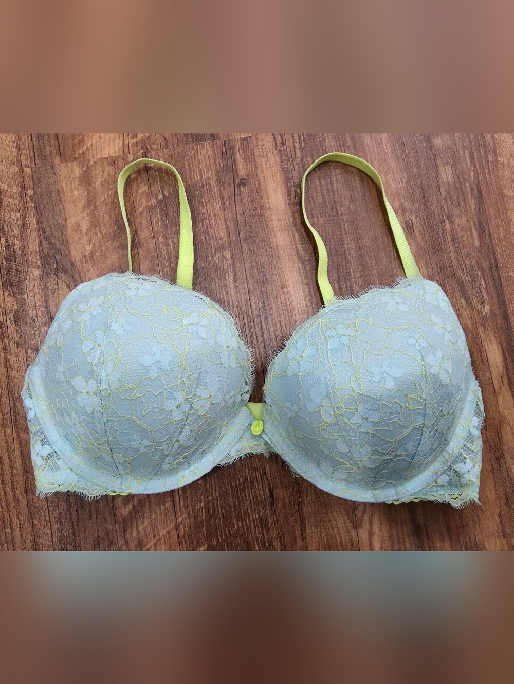 Victoria's Secret Light Mint Bra with Yellow Lace Accents